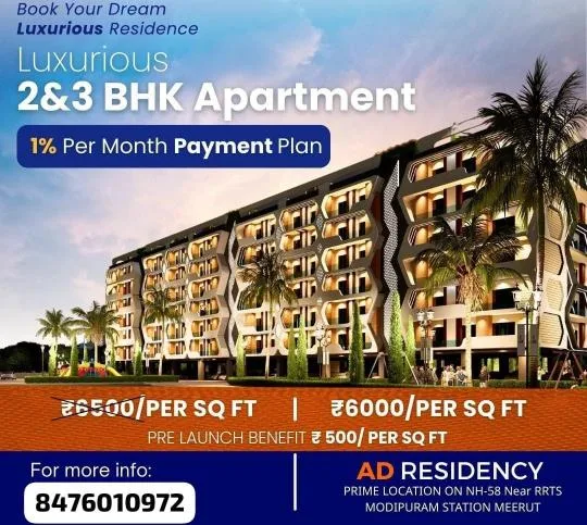 A.D Residency Meerut – 2 & 3 BHK Flats from ₹70.65 Lakh Onwards NH-58